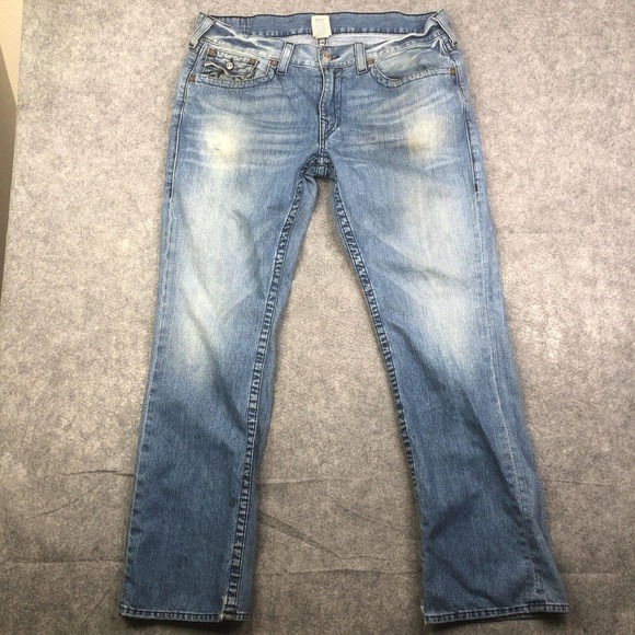 True Religion Jeans Ricky Straight Size 38 Blue Flap Pockets Y2K - Picture 1 of 14
